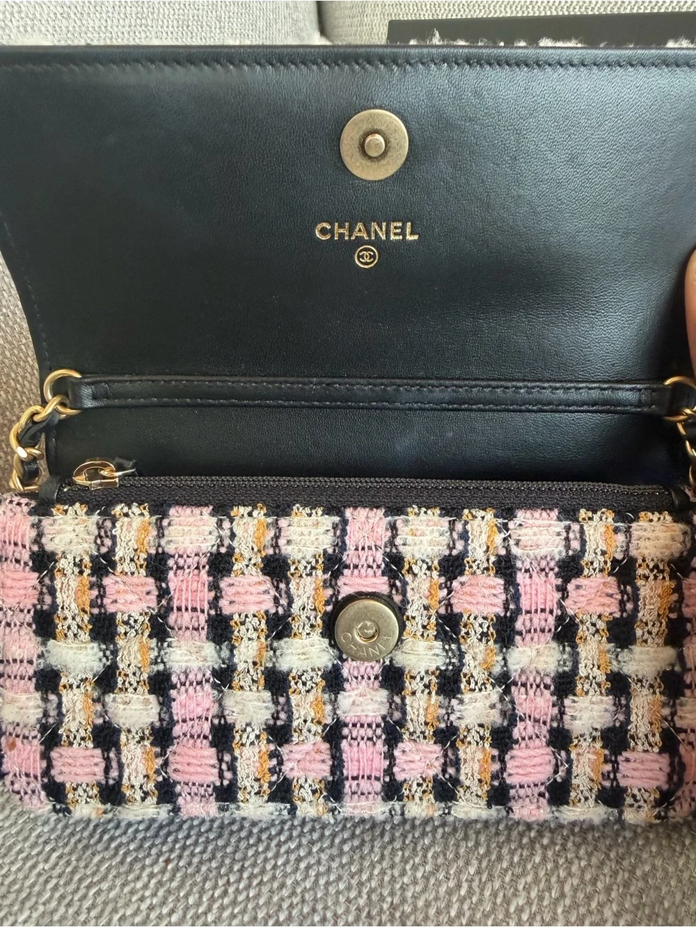 Chanel CC Tweed Pearl Crush Wallet on Chain